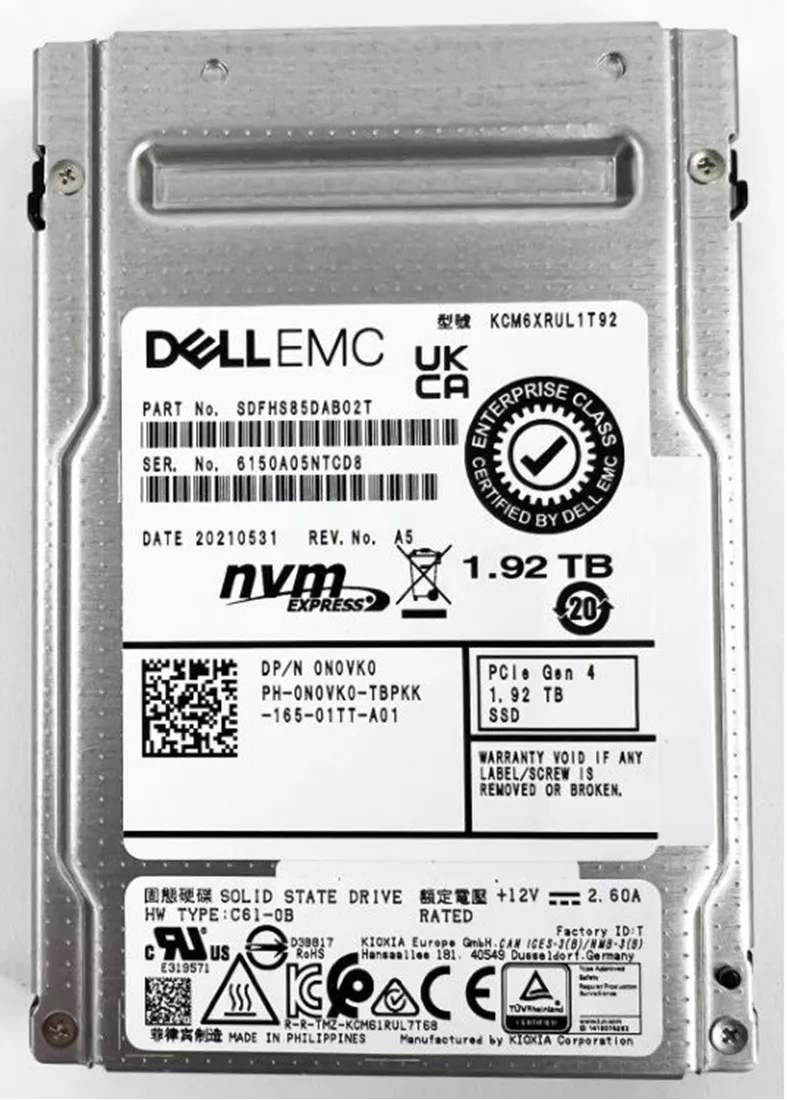 Kioxia CM6-R SDFHS85DAB02T Read Intensive SSD 1.92 TB PCIe 4.0 x4 (NVMe) DELL OEM Refurbished