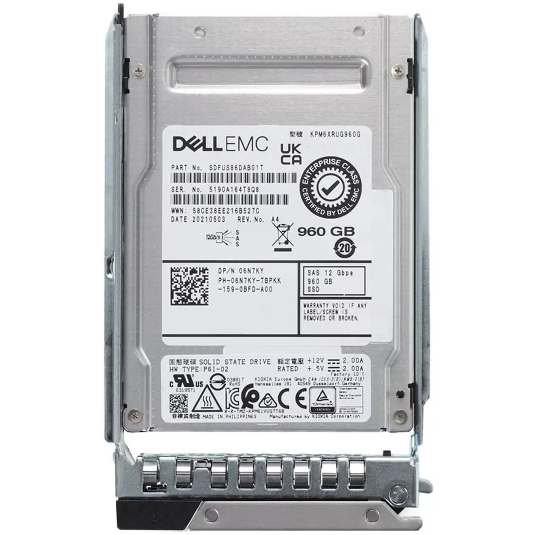 Dell 6N7KY 960Gb SAS-12Gbps Read Intensive 1DWPD 2.5in Hot-Plug SSD New