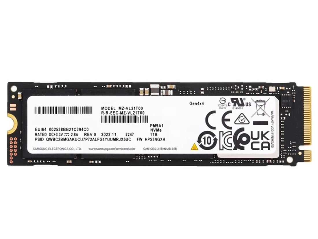 内蔵型SSD OEM Samsung PM9A1 (MZ-VL21T00) 1TB NVMe Samsung PM9A1 MZ-VL21T00 SSD 256GB Pci Express 4.0 X4 (NVMe