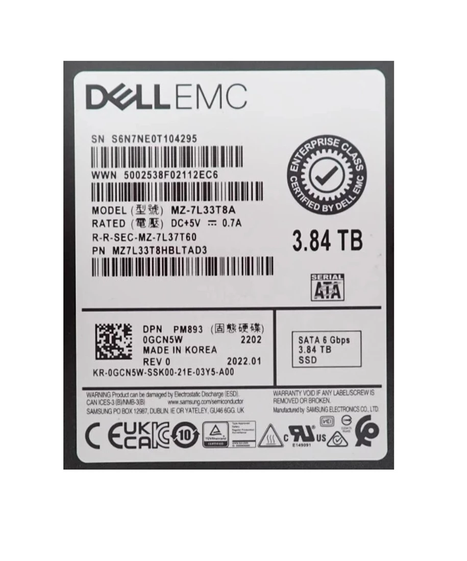 Samsung PM893 MZ-7L33T8A Read Intensive SSD 3.84 TB SATA 6Gb/s SSD DELL OEM Refurbished