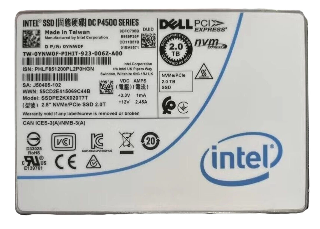 Intel DC P4500 SSDPE2KX020T7T 2 TB SSD Pci Express 3.1 x4 (NVMe) DELL OEM Refurbished