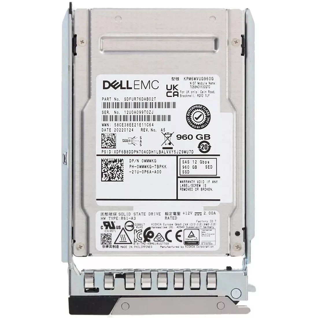 Dell WMWKG 960GB SED SAS-12Gbps Mixed Use 3DWPD 2.5inch Hot Plug SSD New