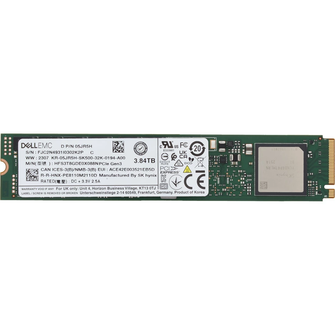 Dell 5JR5H 3.84TB M.2 PCIe NVMe Read Intensive TLC Internal