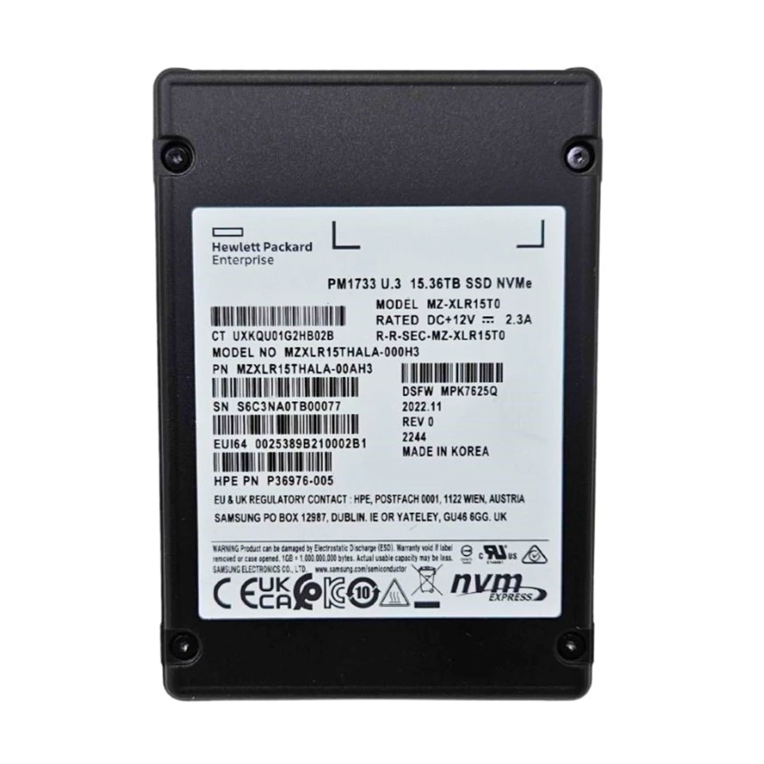 Samsung PM1733 MZXLR15THALA SSD 15.36 TB PCIe 4.0 x4 (NVMe) SSD