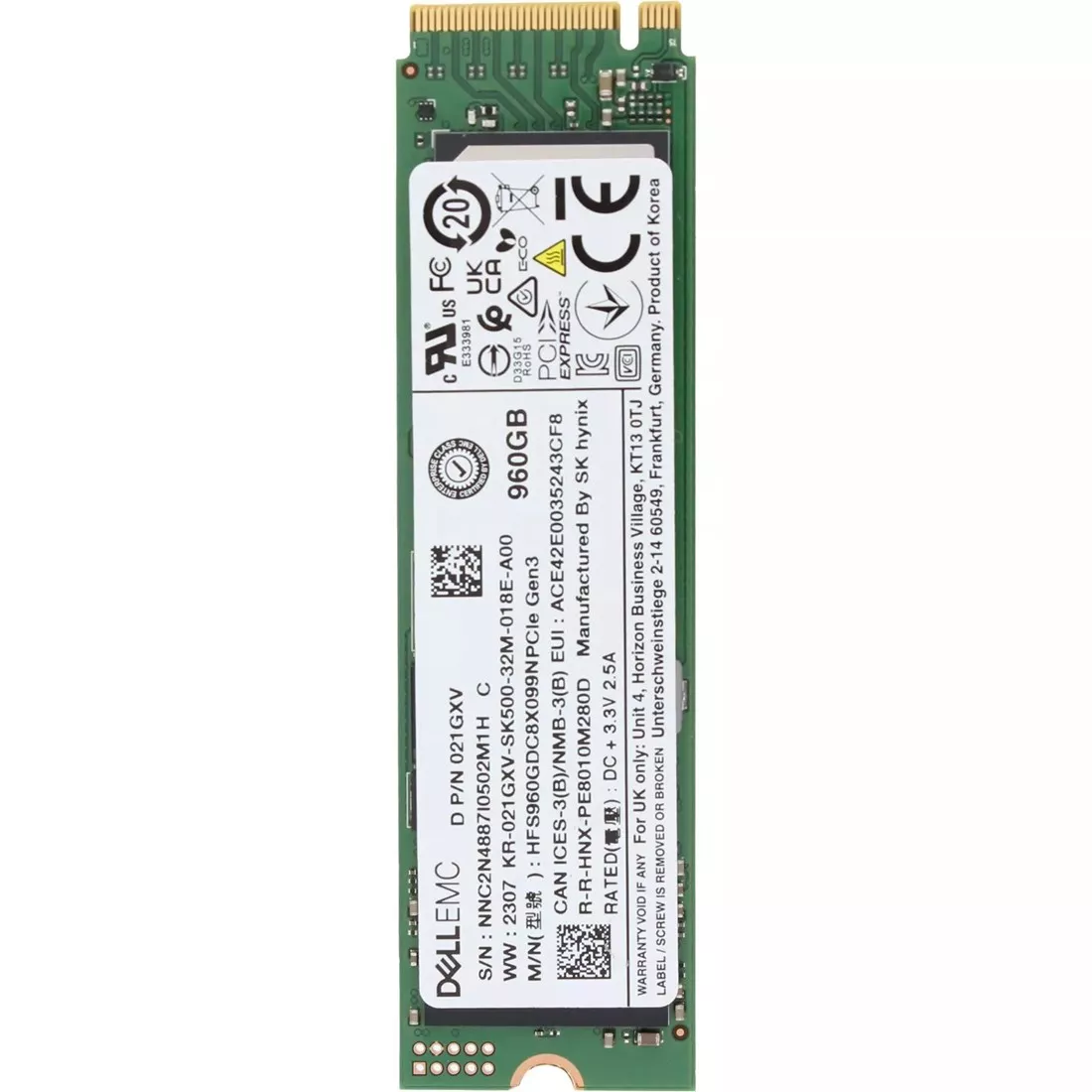 Dell 21GXV 960GB PCIe Gen3 x4 NVMe TLC RI M.2 22110 SSD