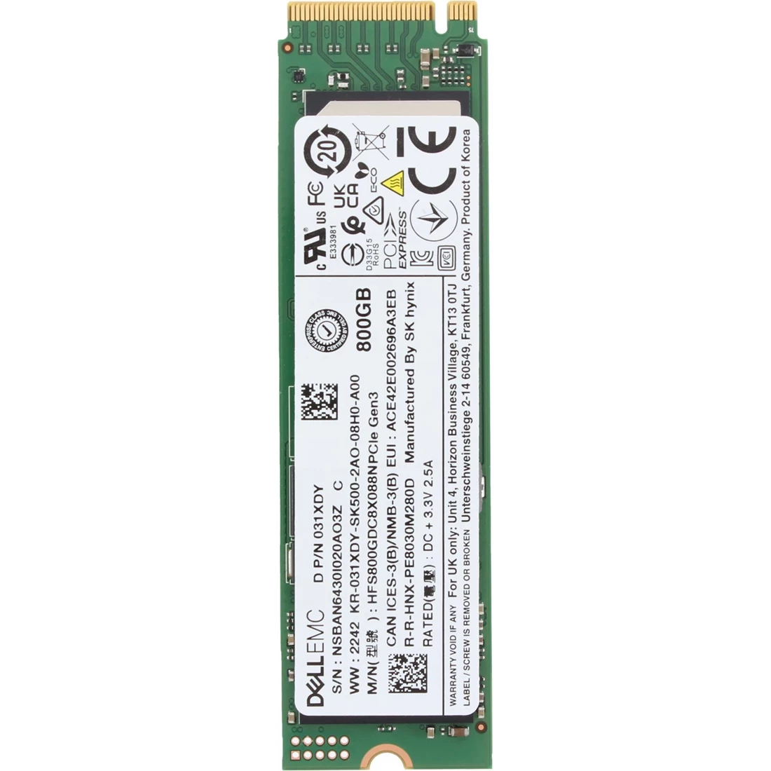 Dell 31XDY 800GB Gen3 NVMe Mixed Use TLC 2280 M.2 SSD PE8030