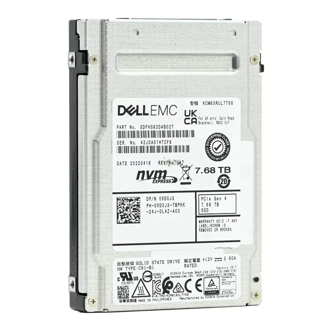 Kioxia CM6-R SDFHS83DAB02T Read Intensive SSD 7.68 TB PCIe