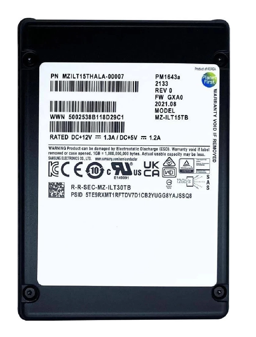 Samsung PM1643a MZILT15THALA SSD 15.36 TB SAS 12Gb/s Refurbished