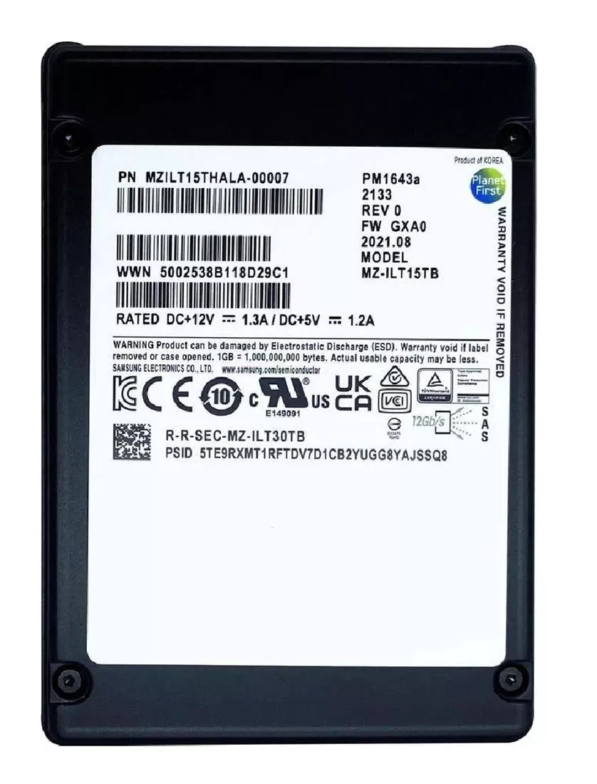 Samsung PM1643a MZ-ILT15TB SSD 15.36 TB SAS 12Gb/s Brand New