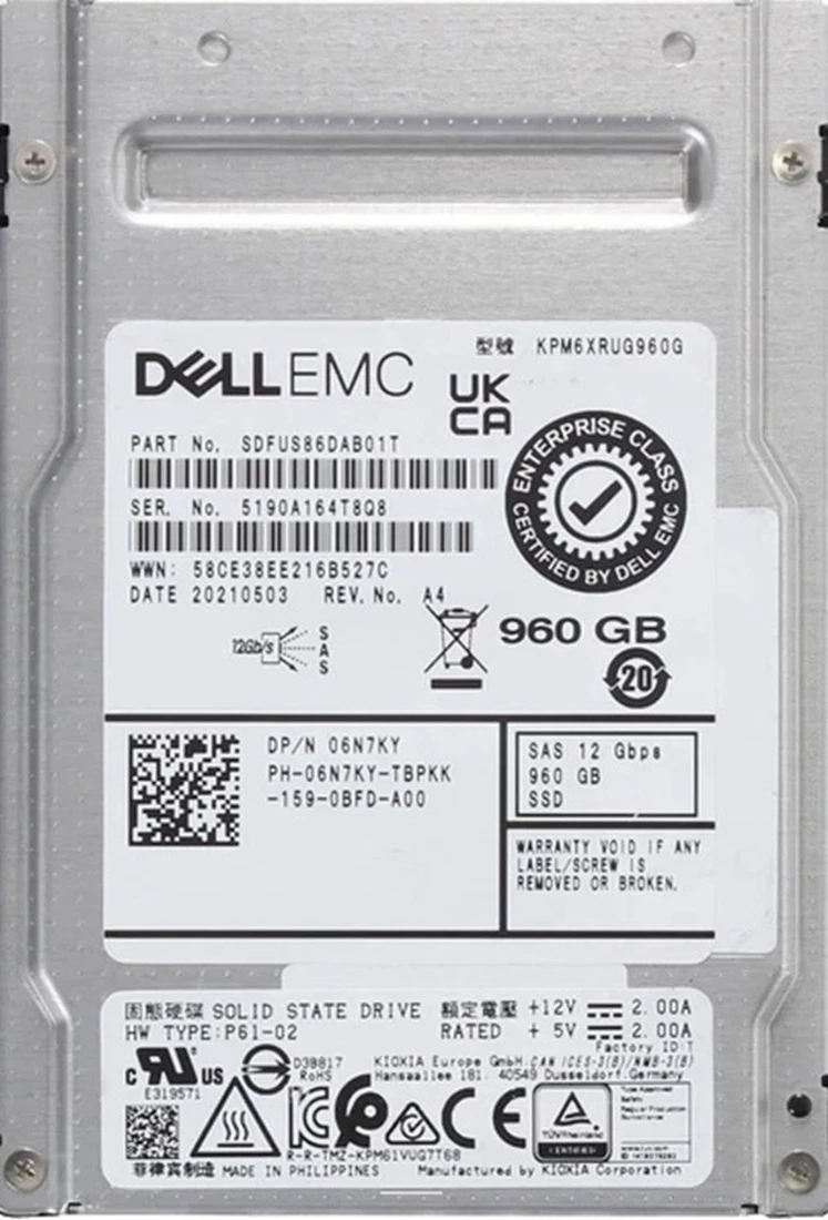 Kioxia SDFUS86DAB01T 960Gb Read Intensive SAS 12Gbps 512e 2.5inch PM6-R Series SSD