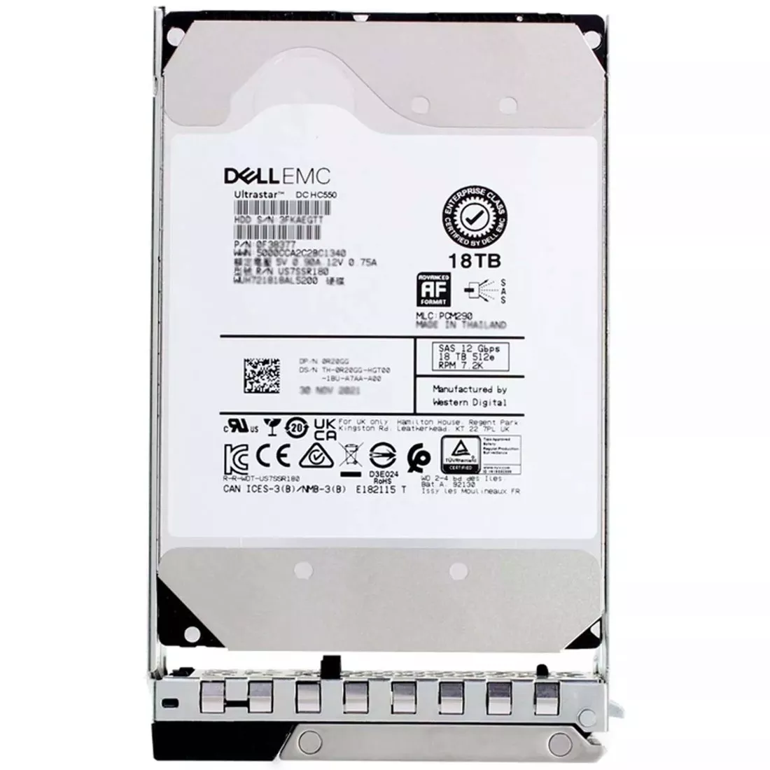 Dell EMC 161-BBUR 18TB 7.2K RPM SAS 12Gbps 512e 3.5inch Hot-Plug Hard Drive with Tray