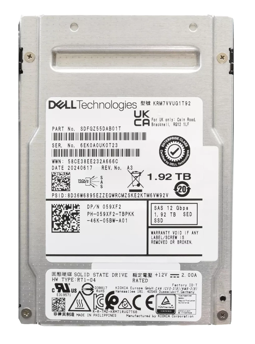 Kioxia KRM7VVUG1T92 RM7-V 1.92TB Sed TLC SAS Mix Use 12Gbps 2.5in SSD