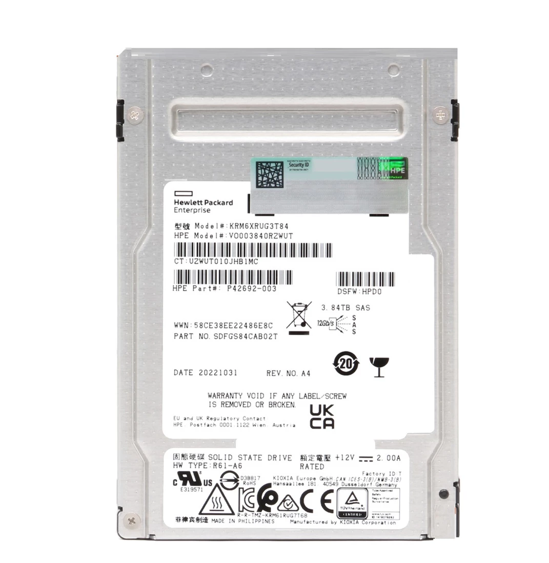Kioxia KRM6XRUG3T84 3.84TB SAS-12Gbps 2.5inch Read Intensive SSD Refurbished HPE OEM