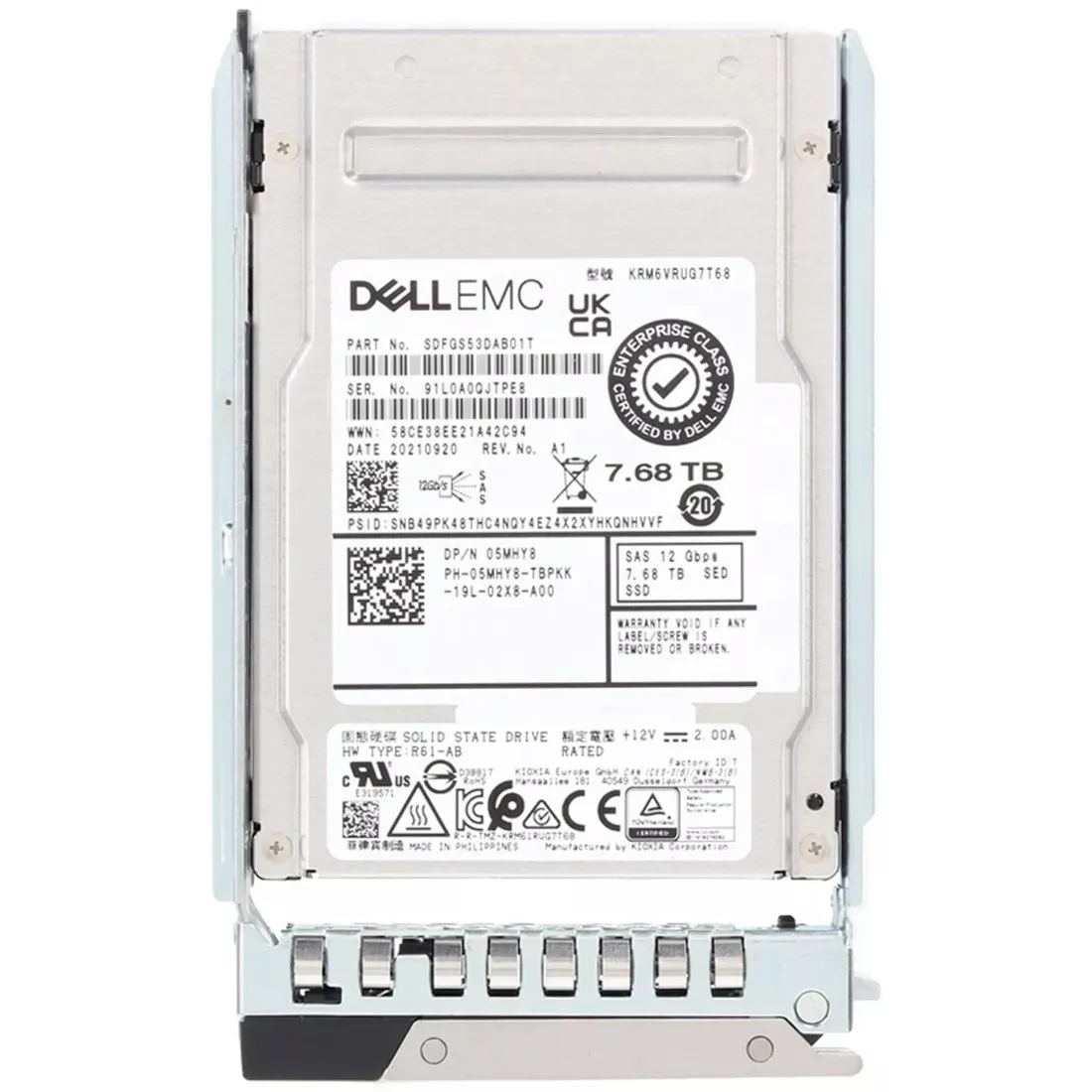 Dell 5MHY8 7.68TB SSD vSAS Read-Intensive SED 512e 2.5in Hot-plug