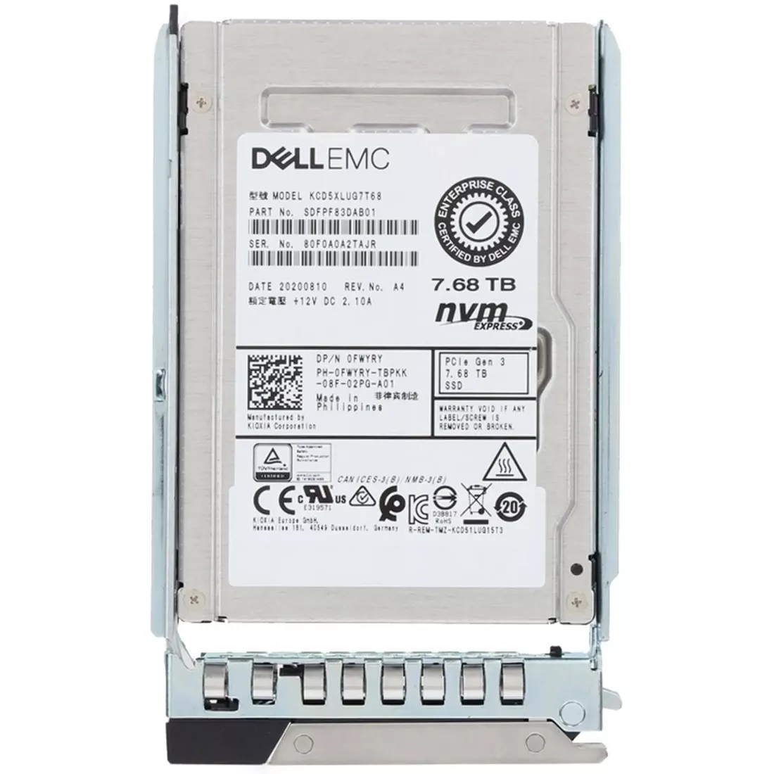 Dell FWYRY 7.68TB U.2 NVMe R-I 2.5in SFF Ssd