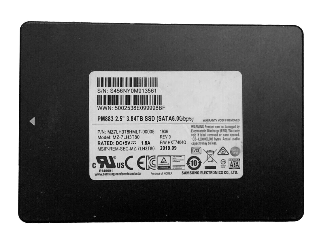 新品未使用　SATA III SSD 2TB 545MB/s Samsung MZ7LH3T8HMLT-00005 PM883 3.84TB Sata 6Gbps 2.5inch Ssd