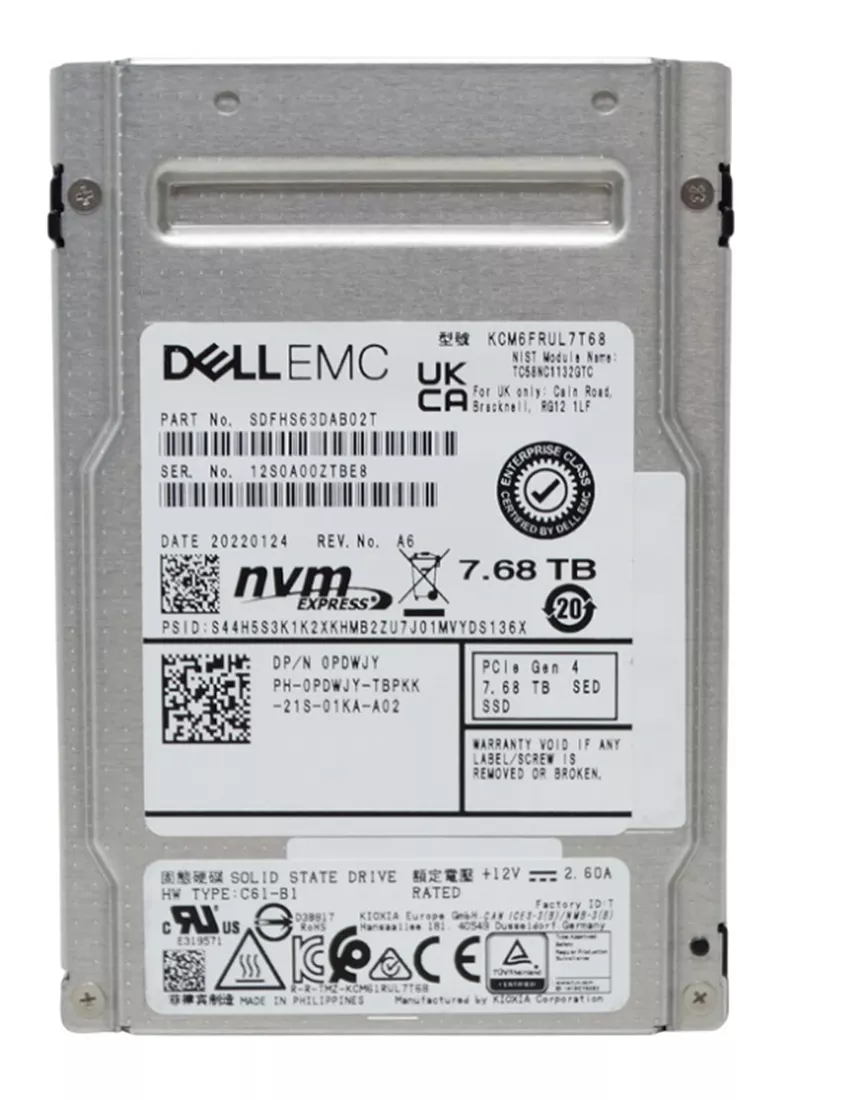 Kioxia CM6-R SDFHS63DAB02T Read Intensive SSD 7.68 TB PCIe 4.0 x4 (NVMe) DELL OEM Refurbished