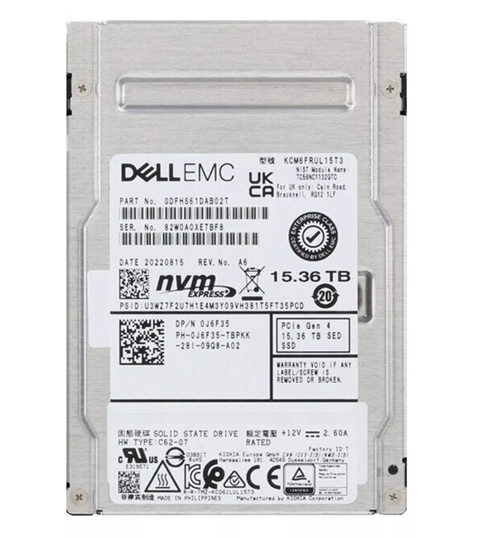 Kioxia CM6 KCM6FRUL15T3 Read Intensive SSD 15.36 TB PCIe 4.0 X4 (NVMe) DELL OEM Refurbished