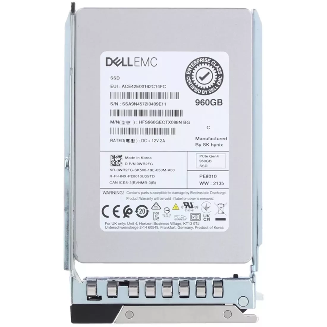 Dell WR2FG 960GB NVMe PCIe Gen 4 2.5inch U.2  Read-Intensive Tlc SSD New