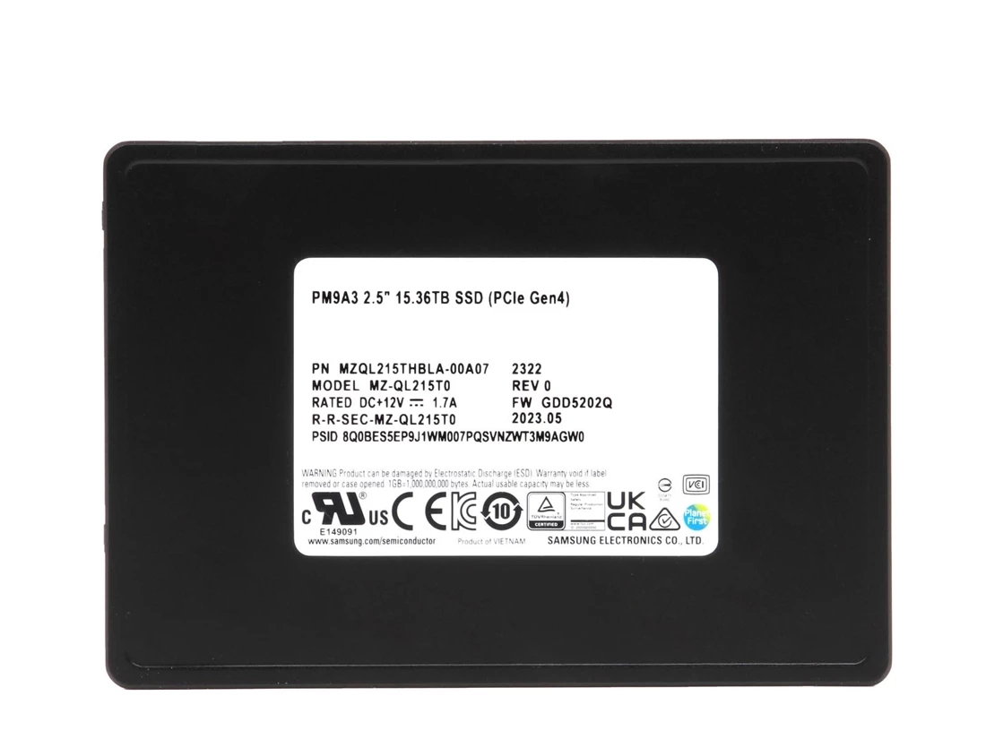 Samsung PM9A3 MZQL215THBLA-00B7C SSD 15.36 TB Pci Express 4.0 X4 (NVMe) Brand New