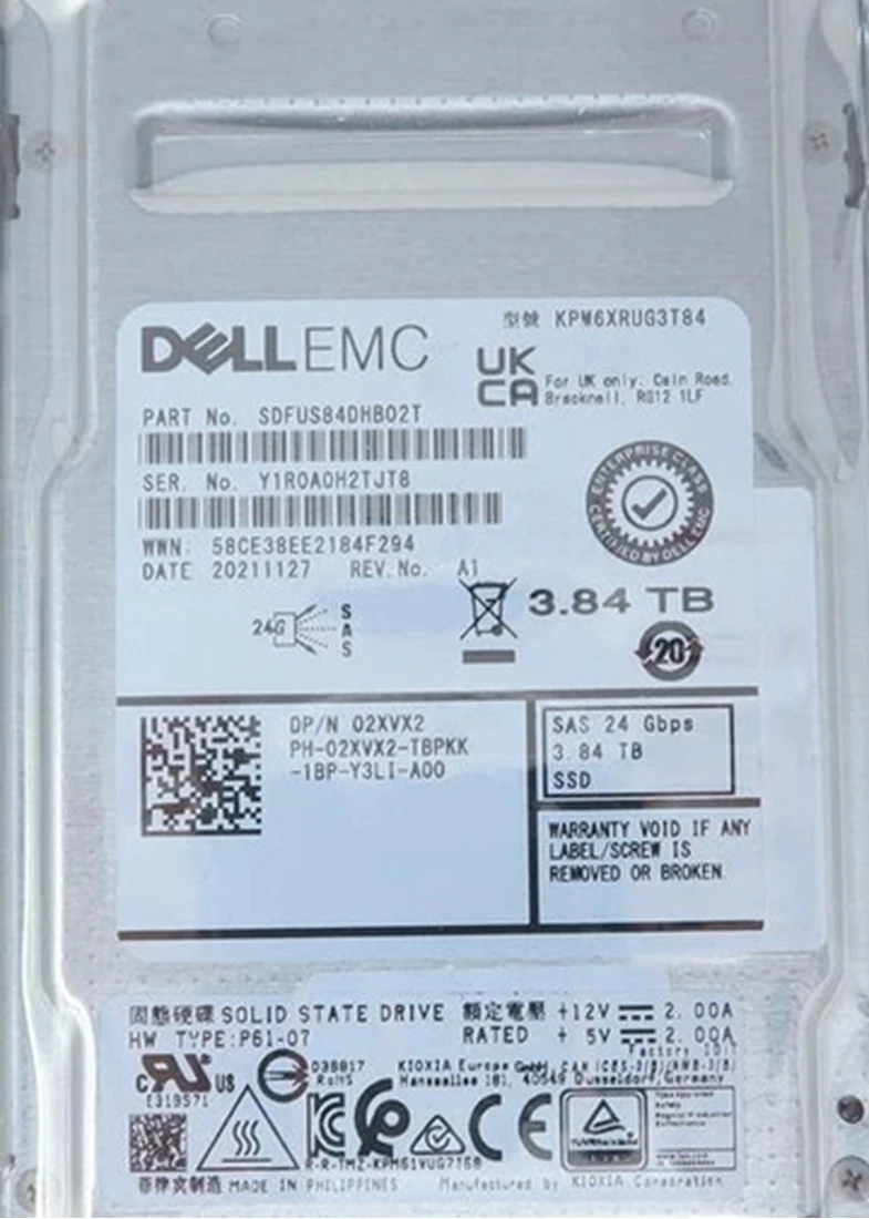 Kioxia SDFUS84DHB02T 3.84TB SAS 24Gbps 512e 2.5inch PM6-R Series SSD Brand New Dell OEM