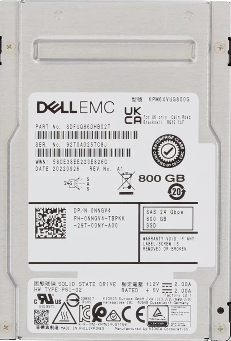 Kioxia SDFUQ86DHB02T 800GB SAS-24Gbps PM6 Series 2.5Inch SSD Brand New Dell OEM