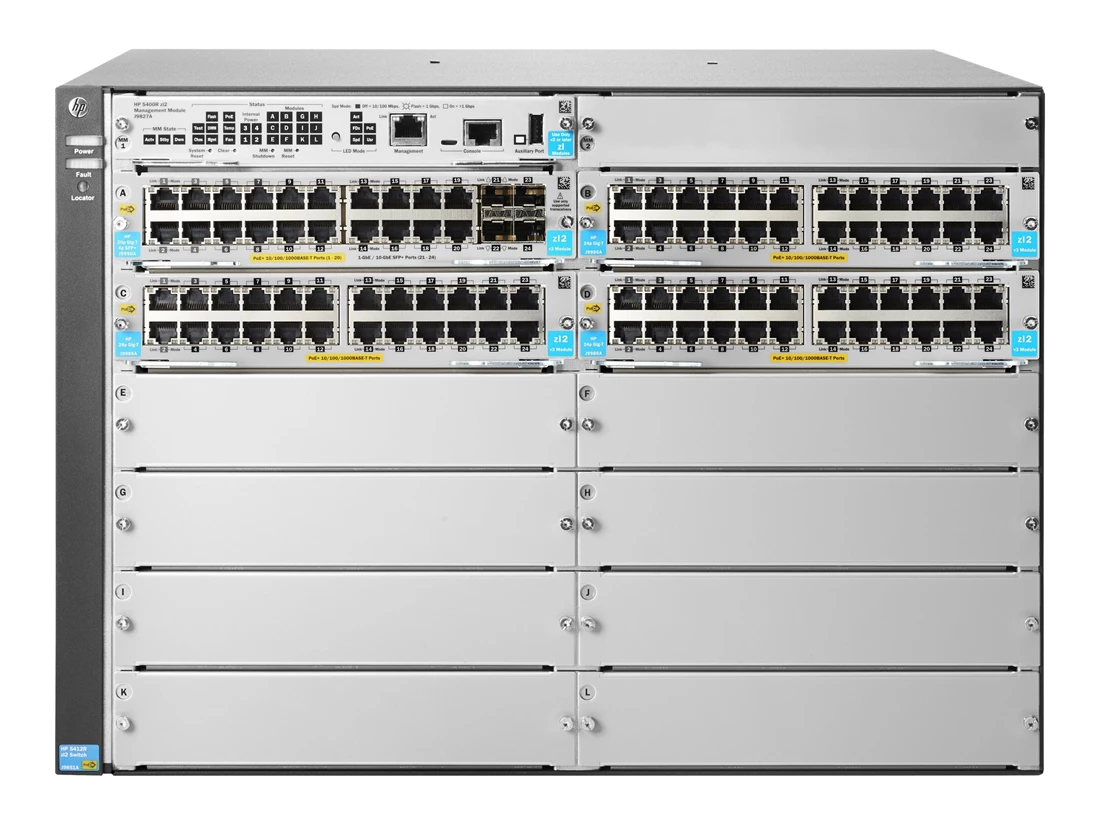 HPE JL001A 5412R 92GT PoE+/4SFP+(No PSU) v3 zl2 GbE Switch REF