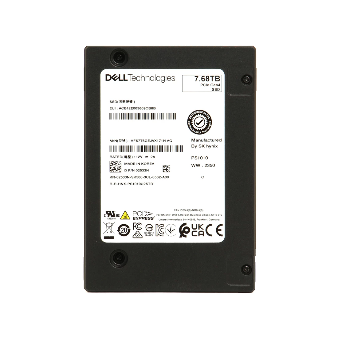 SK HYNIX HFS7T6GEJVX171N 7.68TB PCIe Gen4 NVMe R-I TLC 2.5Inch SK HYNIX HFS7T6GEJVX171N 7.68TB PCIe Gen4 NVMe R-I TLC 2.5Inch