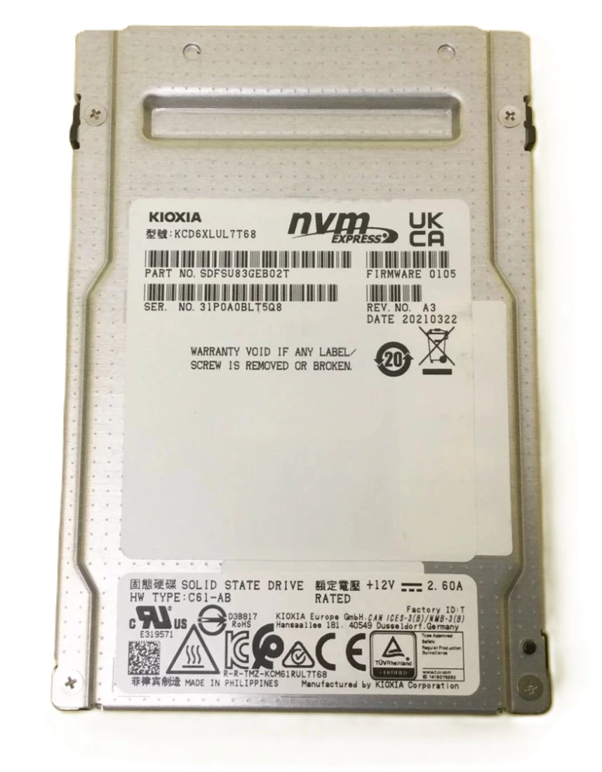 Toshiba SDFSU83GEB02T CD6-R 7.68Tb 2.5Inch PCIe 4.0 NVMe SSD