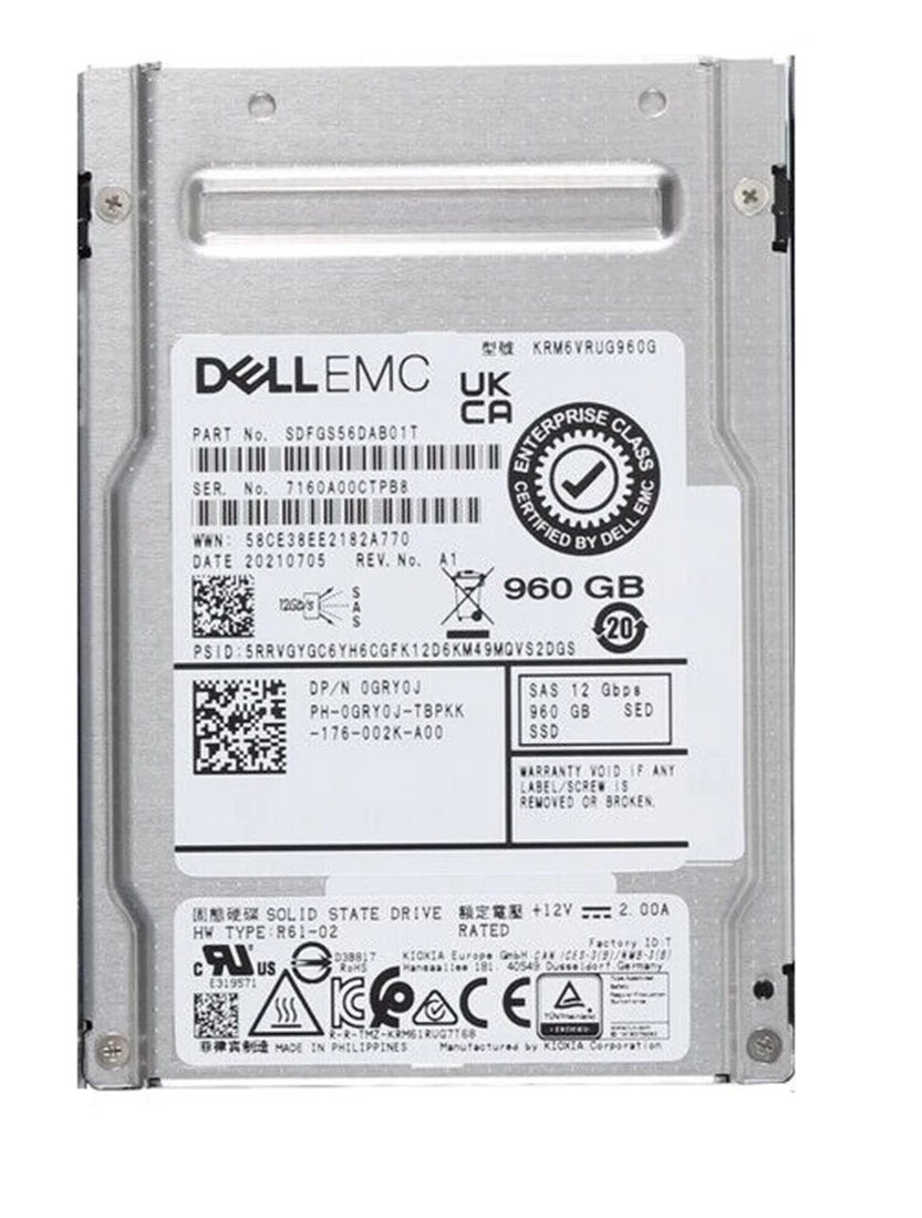 Kioxia RM6 SDFGS56DAB01T SSD 960 GB SAS 12Gb/s DELL OEM Refurbished