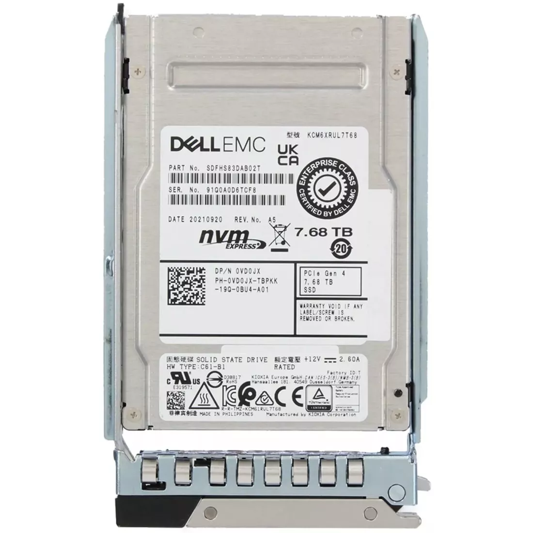 Dell VD0JX 7.68TB PCIe Gen4 NVMe Read Intensive TLC 2.5inch U.2 SSD