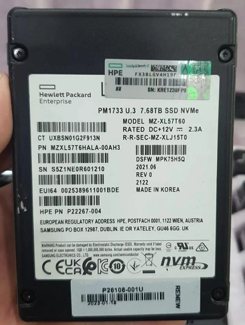SAMSUNG MZ-XL57T60 7.68TB NVMe RI Sff Sc U.3 Ssd