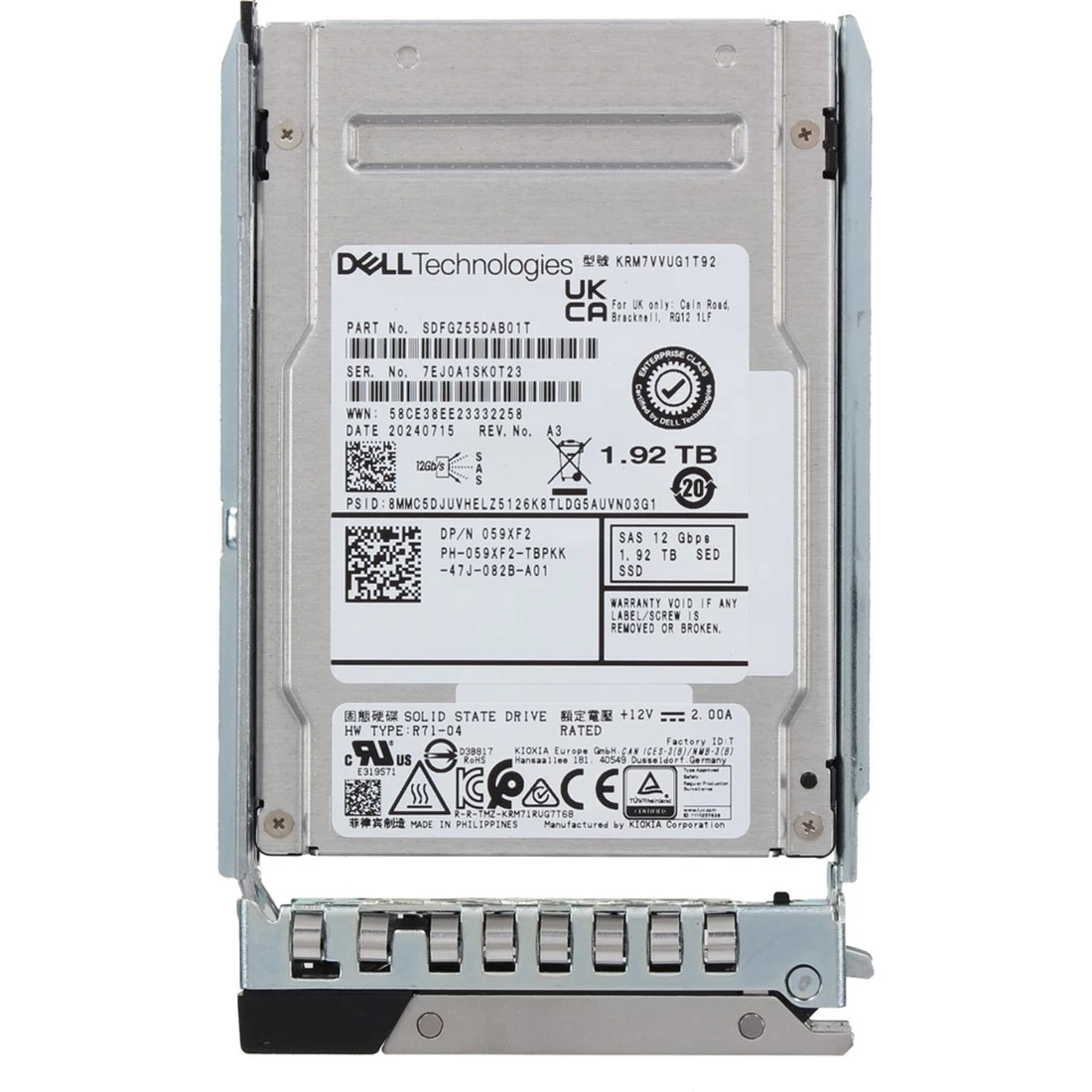 Dell 59XF2 1.92TB SSD SED TLC SAS Mixed Use 12Gbps 2.5in Drive