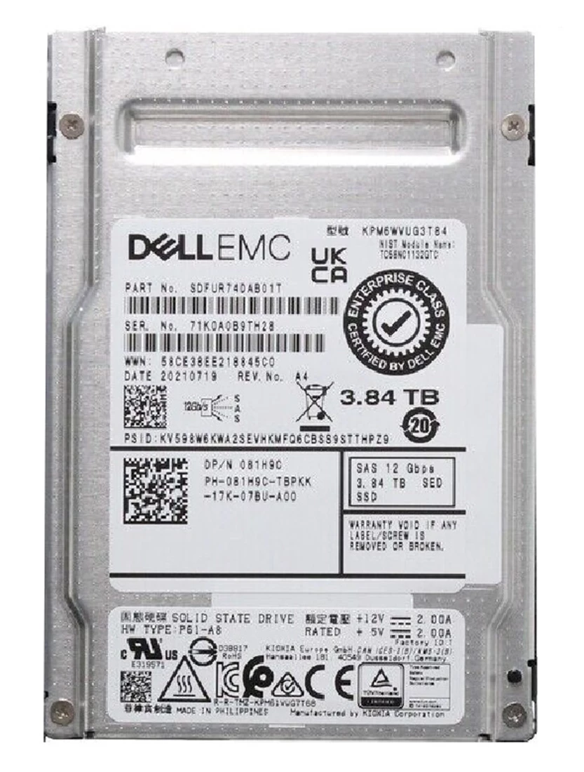 Kioxia PM6 SDFUR74DAB01T SSD 3.84 TB SAS 12Gb/s DELL OEM Kioxia PM6 SDFUR74DAB01T SSD 3.84 TB SAS 12Gb/s DELL OEM
