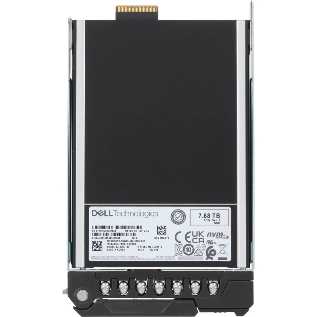 Dell NKGTX 7.68TB PCIe Gen5 NVMe Read Intensive TLC E3.S SSD Dell NKGTX 7.68TB PCIe Gen5 NVMe Read Intensive TLC E3.S SSD