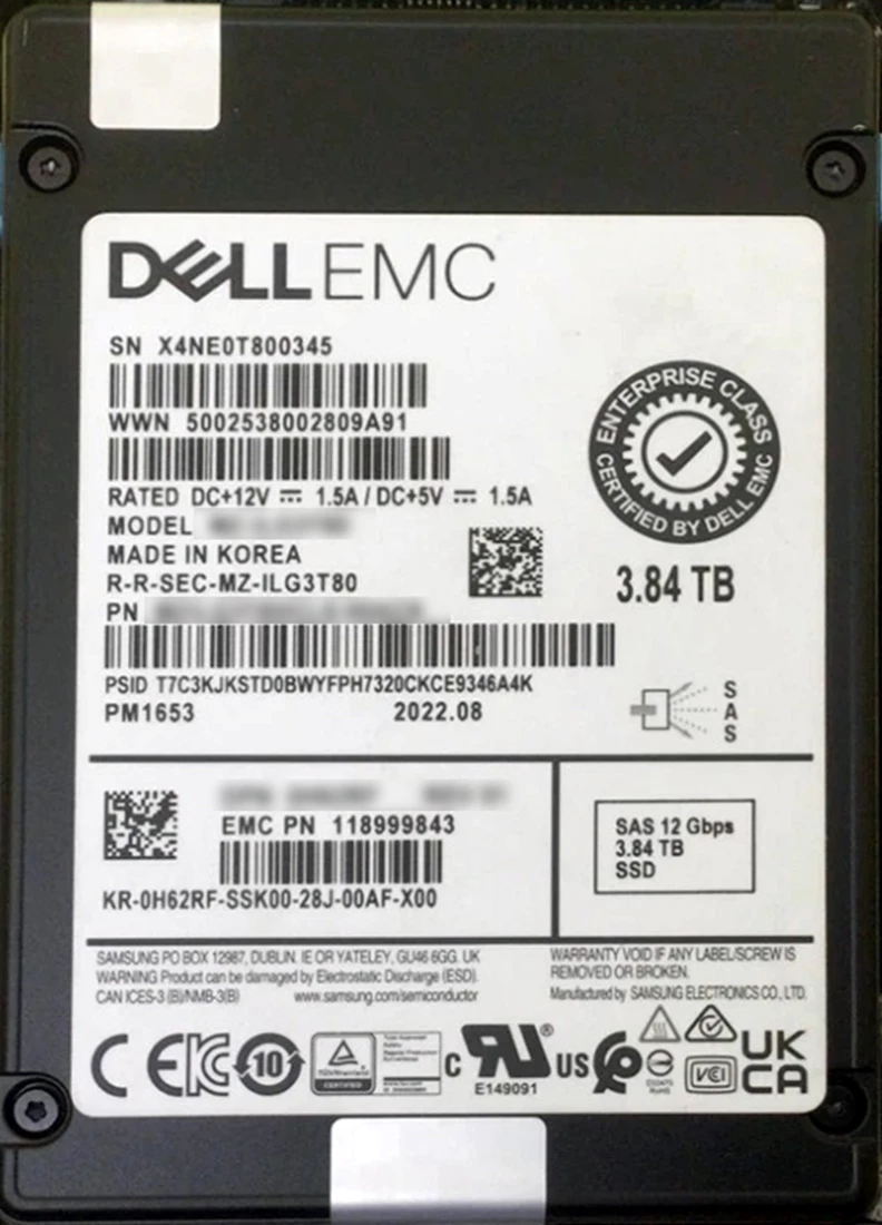 EMC 118999843 3.84TB SAS-12Gbps ISE Read Intensive 512e 2.5 Inch 1 DWPD SSD