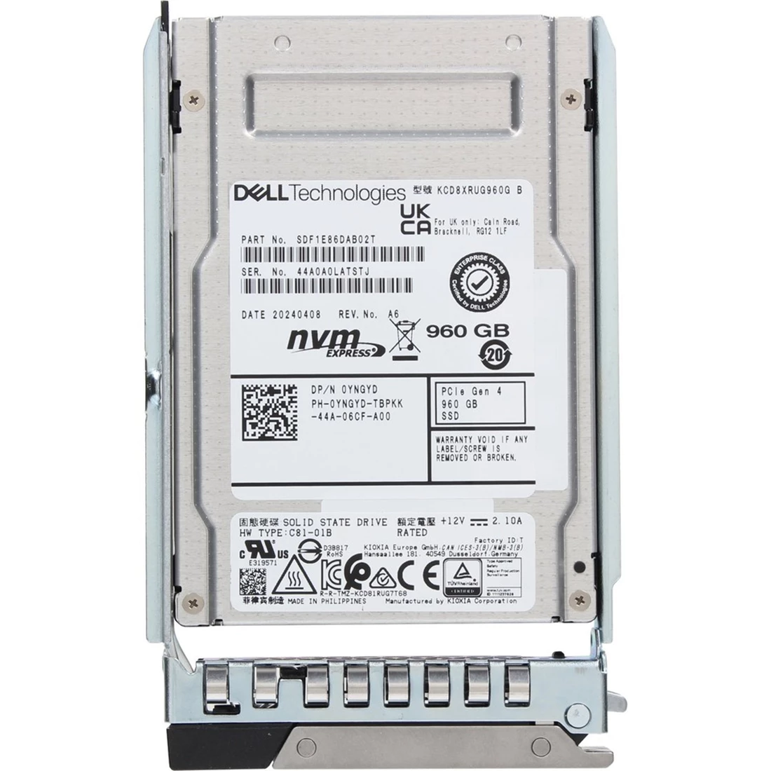 Dell YNGYD 960GB DC PCIe Gen4 NVMe RI U.2 2.5in SSD with Carrier