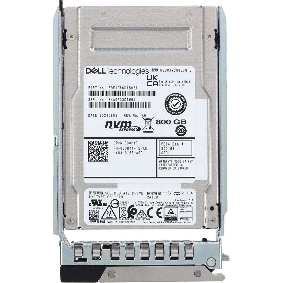 Dell 30HYT 800GB PCIe Gen4 NVMe Mixed Use TLC 2.5in Solid State Drive