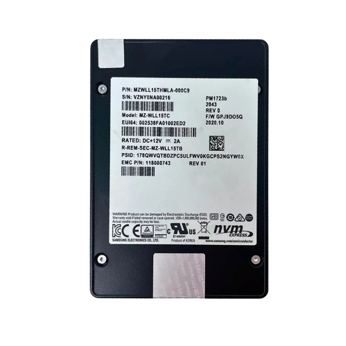 Samsung MZWLL15THMLA-000C9 15.36TB PM1723b NVMe u.2 2.5inch Internal SSD EMC OEM Refurbished