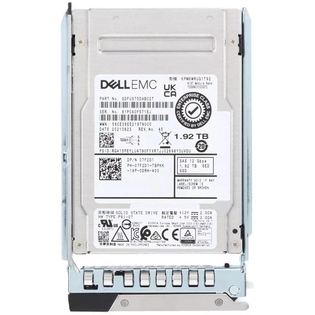 Dell 7F2D1 1.92TB SED SAS-12Gbps 2.5-Inch Read-Intensive 1Dwpd SSD