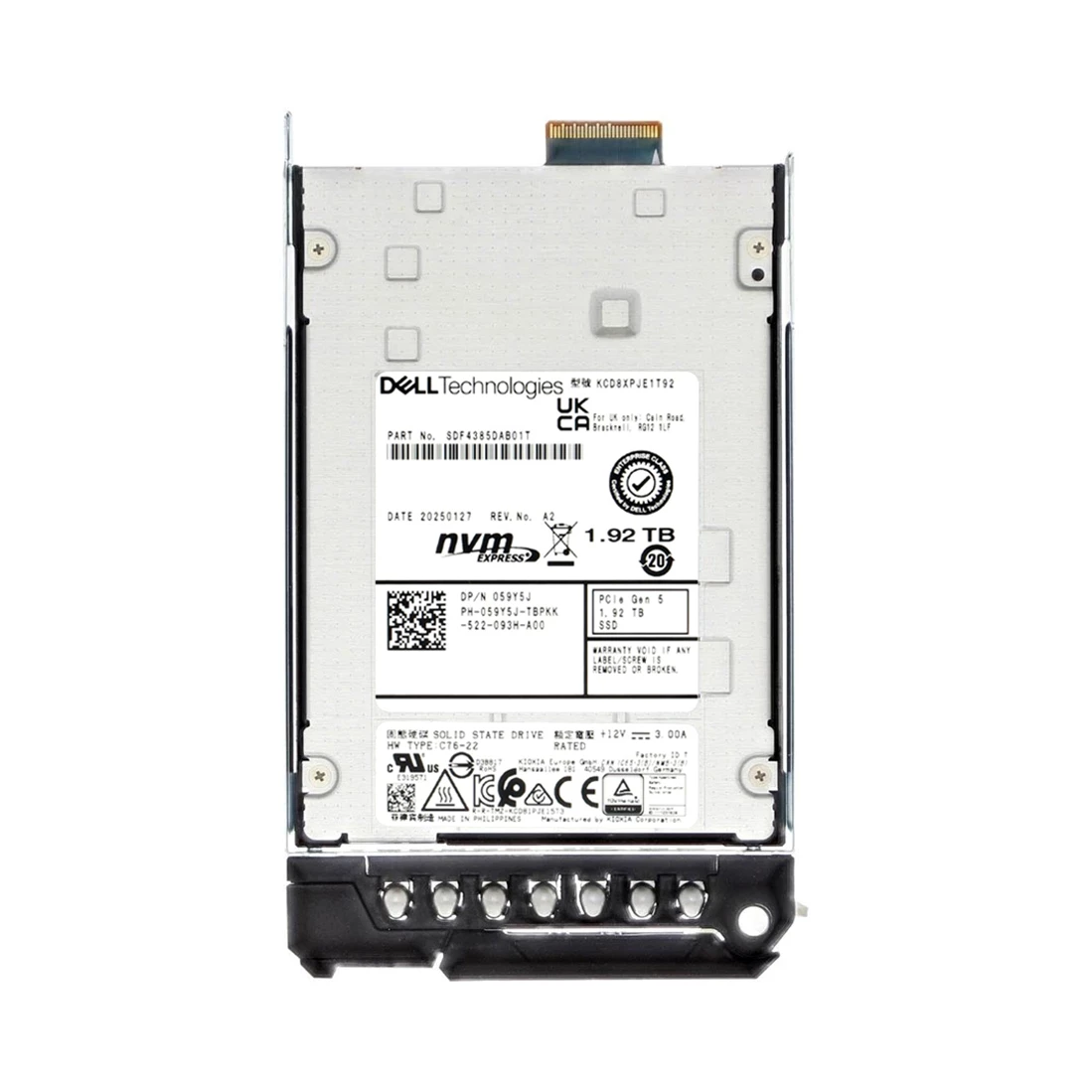 Dell 59Y5J 1.92TB PCIe 5.0 NVMe 2.0 TLC E3.S 7.5 mm Read Intensive SSD 
