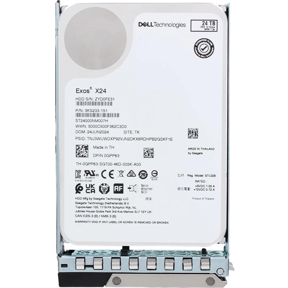 Dell GPP63 EXOS X24 24TB 7.2K SAS-12Gbps 512e 512MB 3.5inch Hot-Plug Hard Drive With Tray