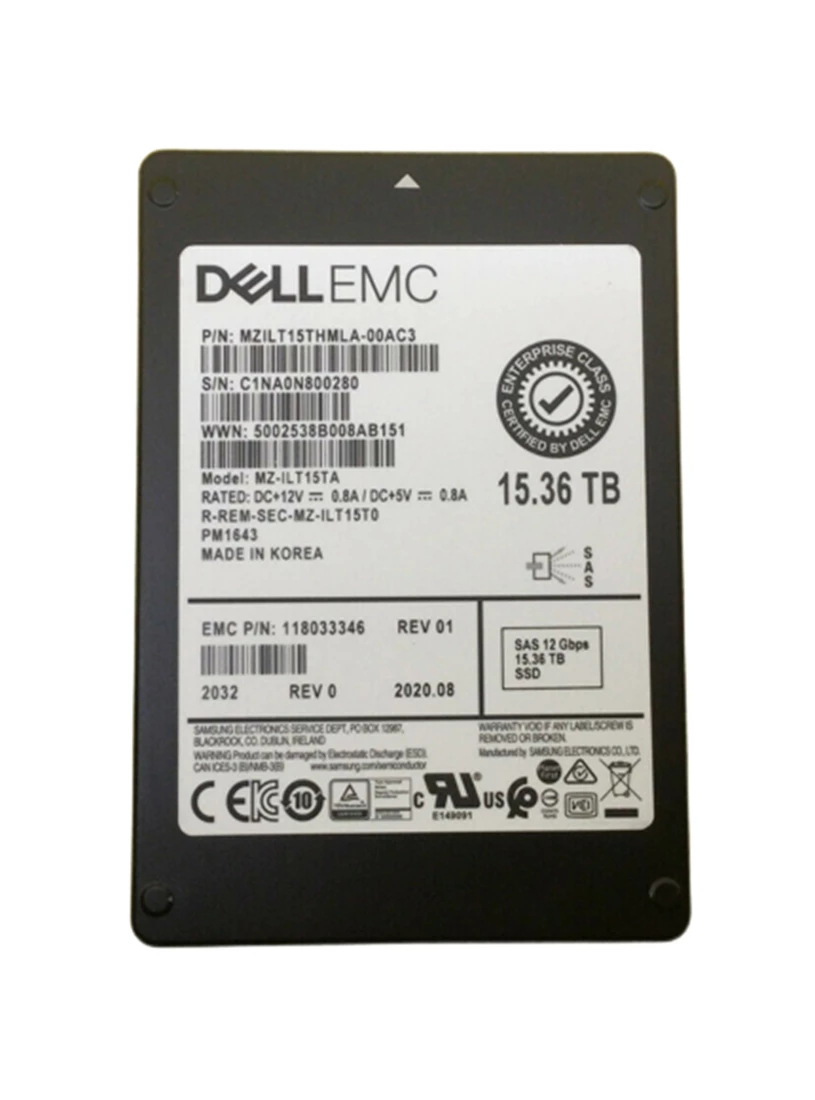 Samsung PM1643 MZILT15THMLA-000C3 SSD 15.36 TB SAS 12Gb/s EMC OEM Refurbished