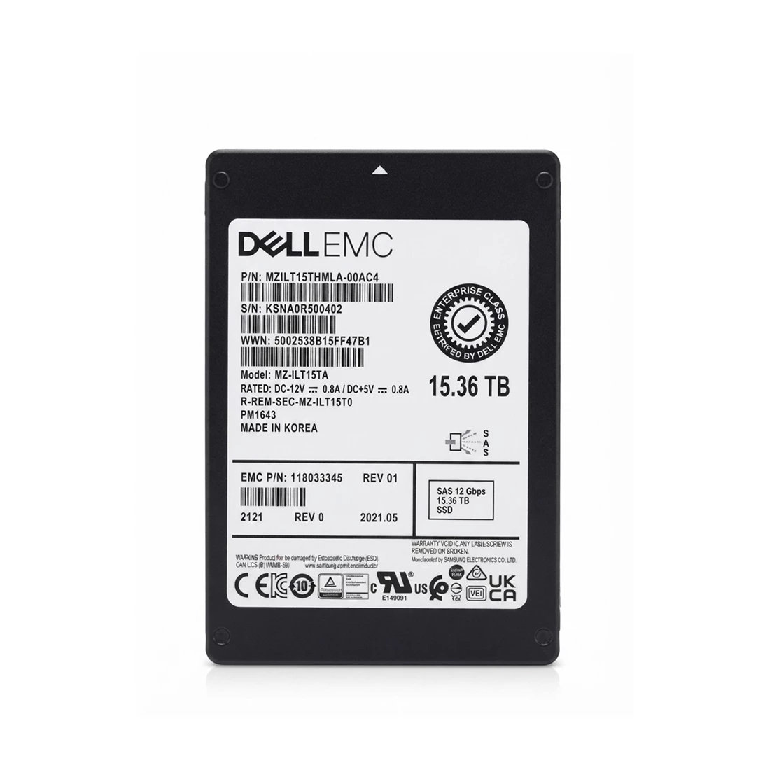 Samsung PM1643 MZILT15THMLA-00AC4 SSD 15.36 TB SAS 12Gb/s EMC OEM Refurbished