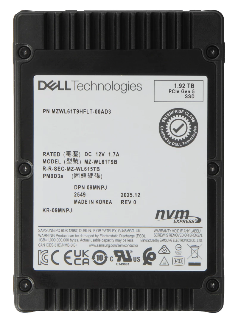 Samsung MZ-WL61T9B PM9D3a 1.92TB PCIe 5.0 2.5inch SSD.