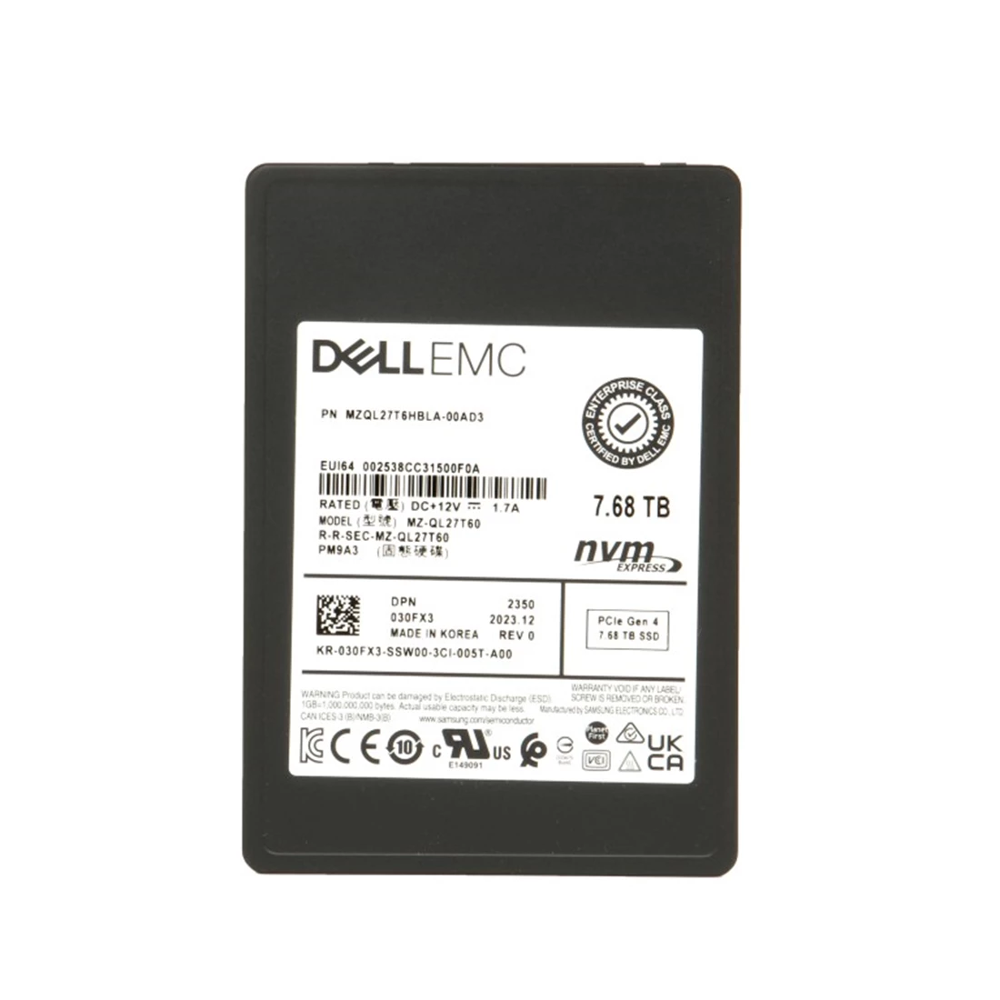 Dell 30FX3 7.68TB PCIe Gen4 NVMe R-I TLC 2.5Inch SSD