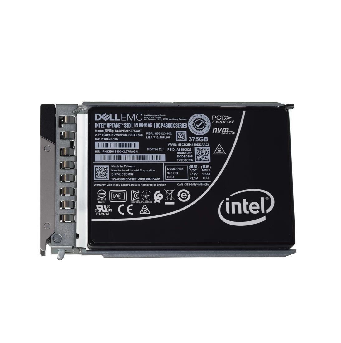 Dell 3DM57 375GB WI 2.5Inch NVMe PCIe Gen3.0 x4 SSD with Tray