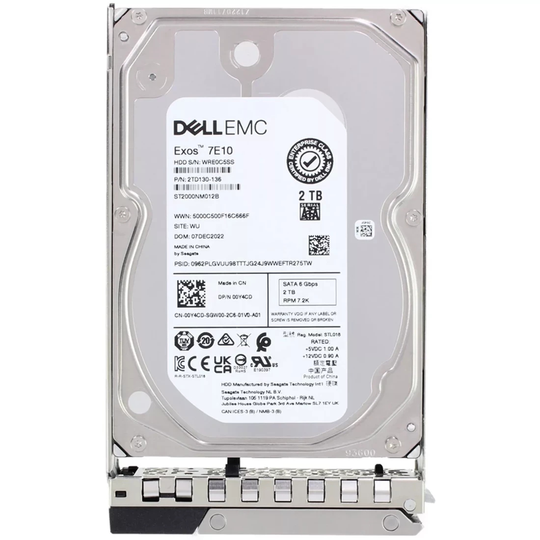 Dell 0Y4CD 2TB 7.2K SATA 6Gbps 512n 256MB 3.5" HDD with tray