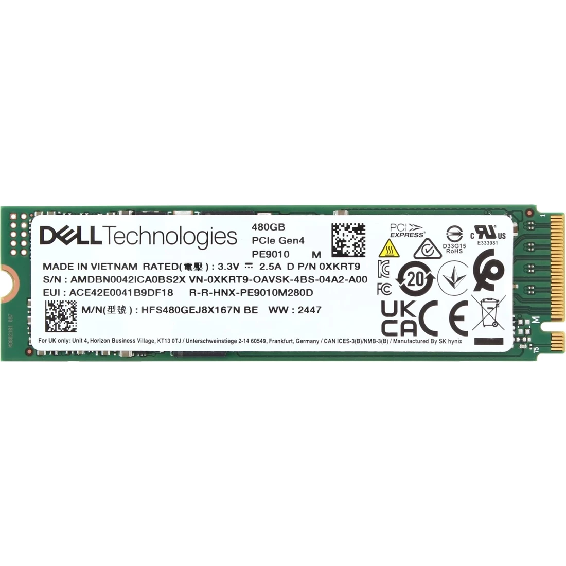 Dell XKRT9 480GB PCIe Gen4 M.2 NVMe SSD