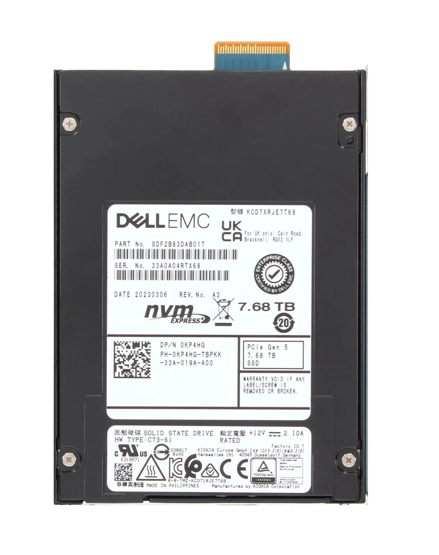 Kioxia SDF2B83DAB01T CD7-R 7.68TB Read Intensive PCIe NVMe SSD Refurbished Dell OEM
